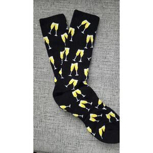 Martini Glass Novelty Crew Socks Black Yellow Cocktail Fun Unisex